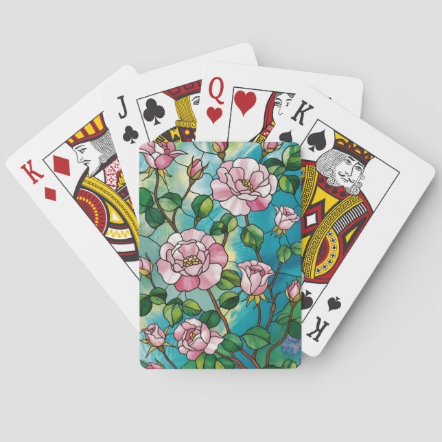 Blumen-Buntglas-Effekt Rosa Blumen Botanisch Spielkarten (Rückseite)