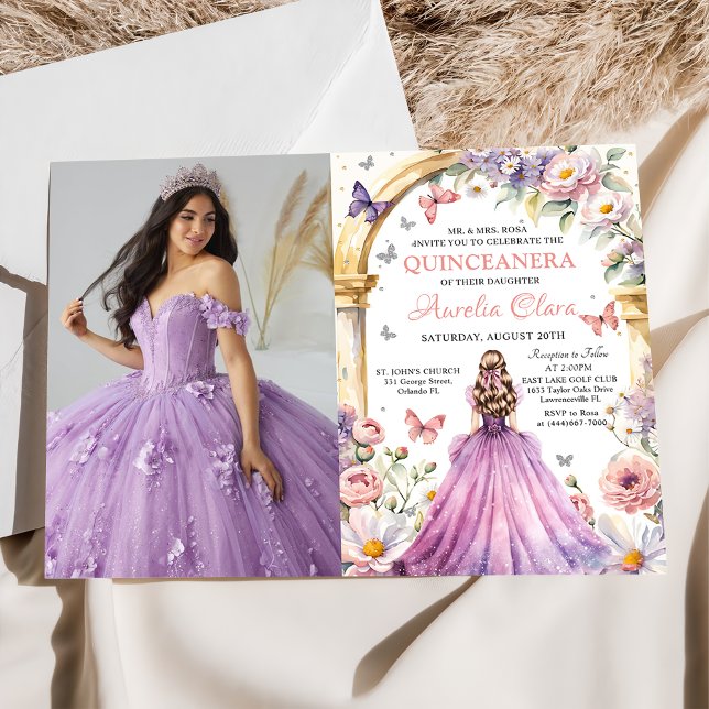 Blumen Butterfliegen Lilac Princess Quinceañera Einladung (Von Creator hochgeladen)