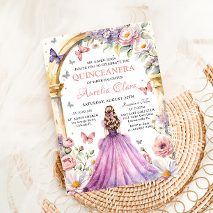 Blumen Butterfliegen Lilac Princess Quinceañera Einladung