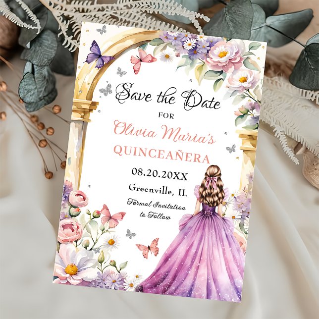 Blumen Butterfliegen Lilac Princess Quinceañera Save The Date (Von Creator hochgeladen)