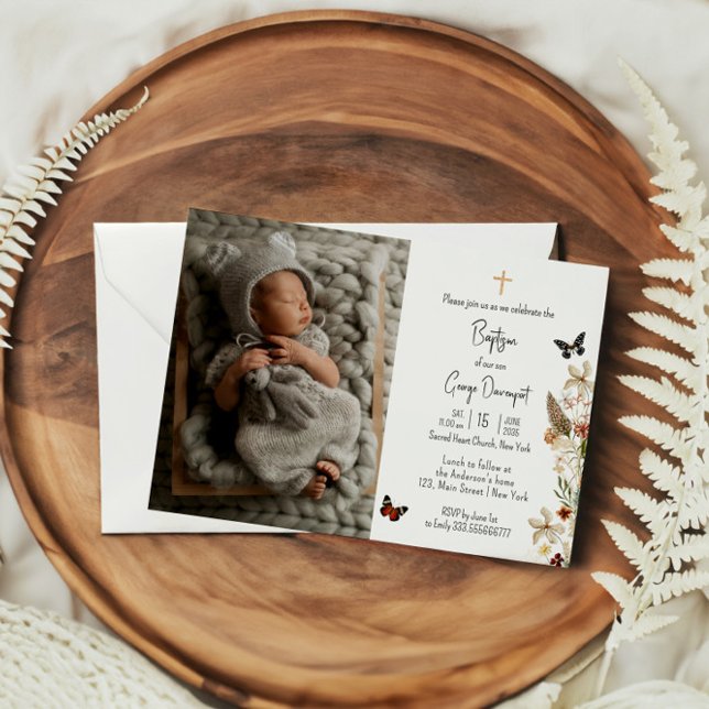 Blumen Butterfly Taufe Foto Invit Einladung (Von Creator hochgeladen)