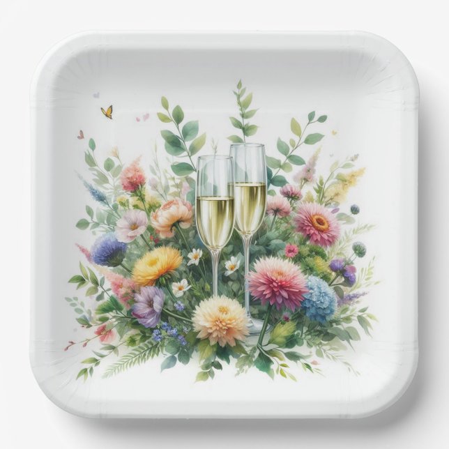 Blumen Champagner Garten Teller (Vorderseite)