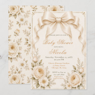 Blumen Champagner Kokette Schleife Baby Shower Einladung