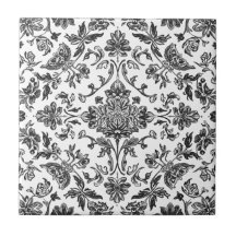 Blumen-Chinoiserie Schwarz-Weiß-Aquarell