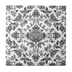 Blumen-Chinoiserie Schwarz-Weiß-Aquarell Fliese