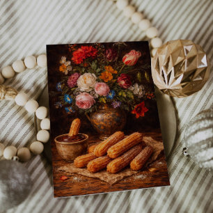 Blumen-Churros-Stillleben-Kunstpostkarte Postkarte