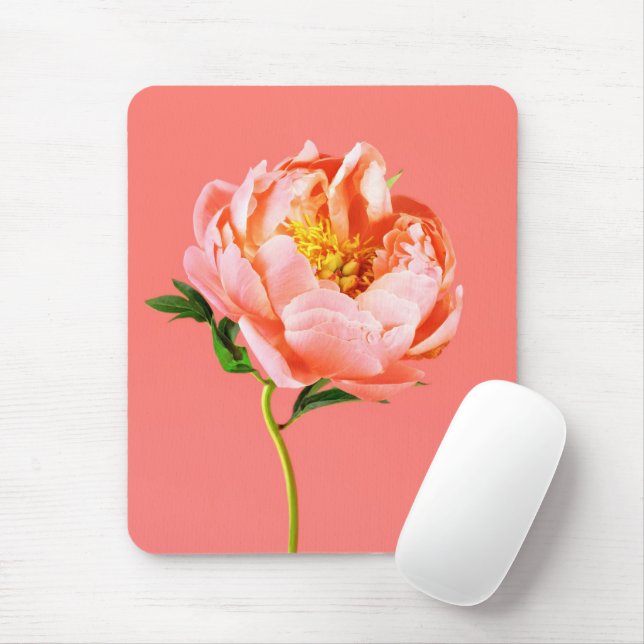 Blumen | Coral Peony Blossom Mousepad (Mit Mouse)