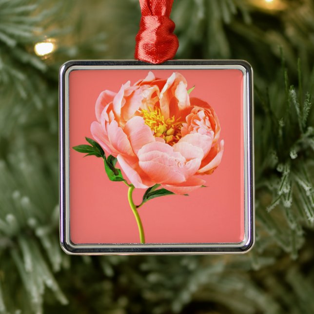 Blumen | Coral Peony Blossom Ornament Aus Metall (Baum)