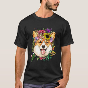 Blumen-Corgi-Hund Frühling Natur Hund T-Shirt