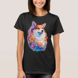 Blumen-Corgi-Regenbogen Süßes Hunde-Grafik T-Shirt