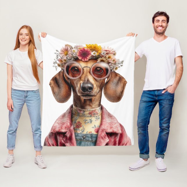 Blumen-Dachshund im Vintage-Stil Fleecedecke (Beispiel)