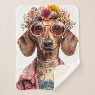 Blumen-Dachshund im Vintage-Stil Sherpadecke