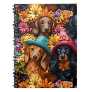 Blumen-Dachshund-Nahtloses Muster - Hunde-Liebhabe Notizblock