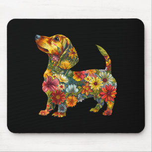 Blumen-Dachshund Süßer Hund Tierliebhaber Doxie M Mousepad