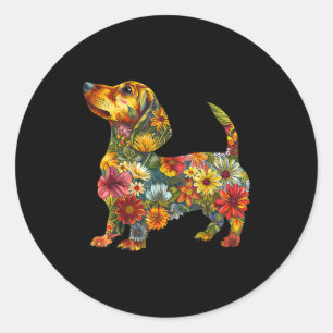Blumen-Dachshund Süßes Haustier Hund Tierliebhaber Runder Aufkleber