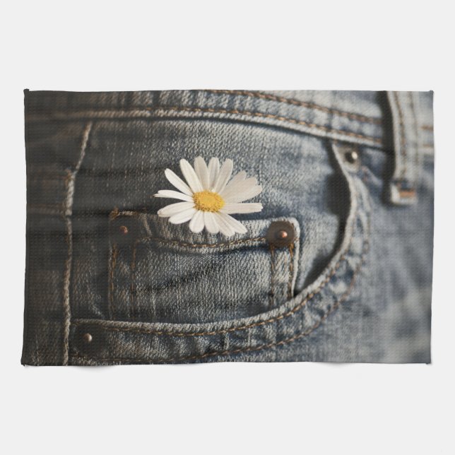 Blumen | Daisy in Jeans Pocket Geschirrtuch (Horizontal)