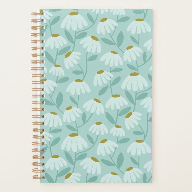 Blumen-Daisy-Muster Teal Blau & Olivgrün Planer (Vorderseite)