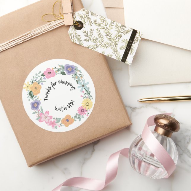Blumen "Danke für Ihren Einkauf bei uns" Aufkleber (Schenken)