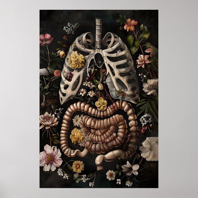 Blumen-Darm-Anatomie-Druck, Gothic Dark Poster (Vorne)