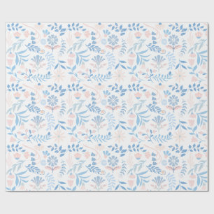 Blumen-Design Boho-Blockdruck blau rosa Mädchenhaf Geschenkpapier