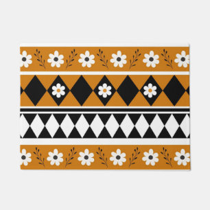 Blumen-Diamant-Boho-Blumenmuster mit Randstreifen Fußmatte
