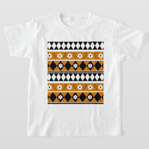 Blumen-Diamant-Boho-Blumenmuster mit Randstreifen T-Shirt