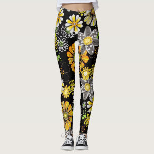 Blumen, die in Dunkelheits-Leggings glühen Leggings
