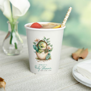 Blumen-Dinosaurier-Ei-Wasserfarbe-Baby-Shower-Papi Pappbecher