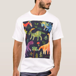 Blumen-Dinosaurier: Wasserfarben-Stoffdesign T-Shirt