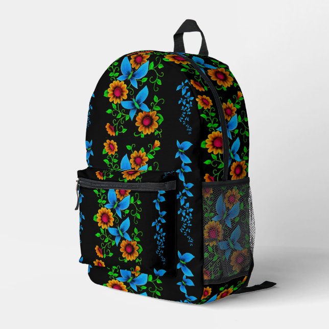 Blumen-Doodle Bedruckter Rucksack (Rückseitige Ecke Rechts)