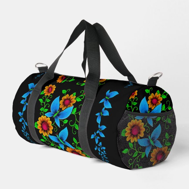 Blumen-Doodle Duffle Bag (Rechte Ecke)