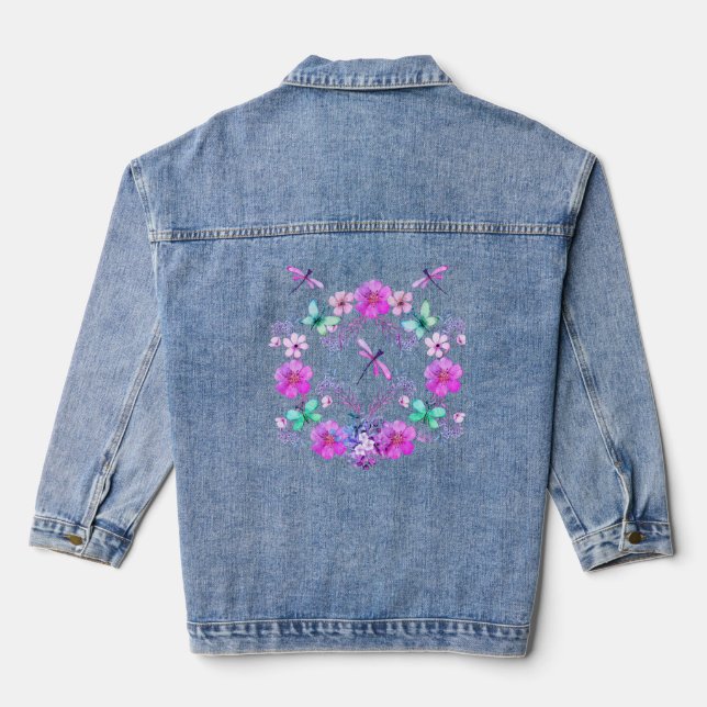 Blumen-Dragonfly-Denimjacke  Jeansjacke (Rückseite)