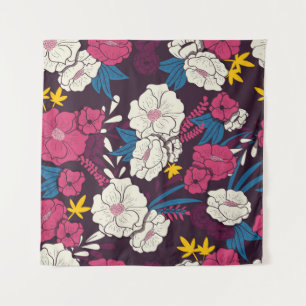 Blumen-Dschungel mit Schlangen im Vintage-Muster, Wandteppich
