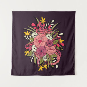 Blumen-Dschungel-Schlangen Tropisch Vintage Wandteppich
