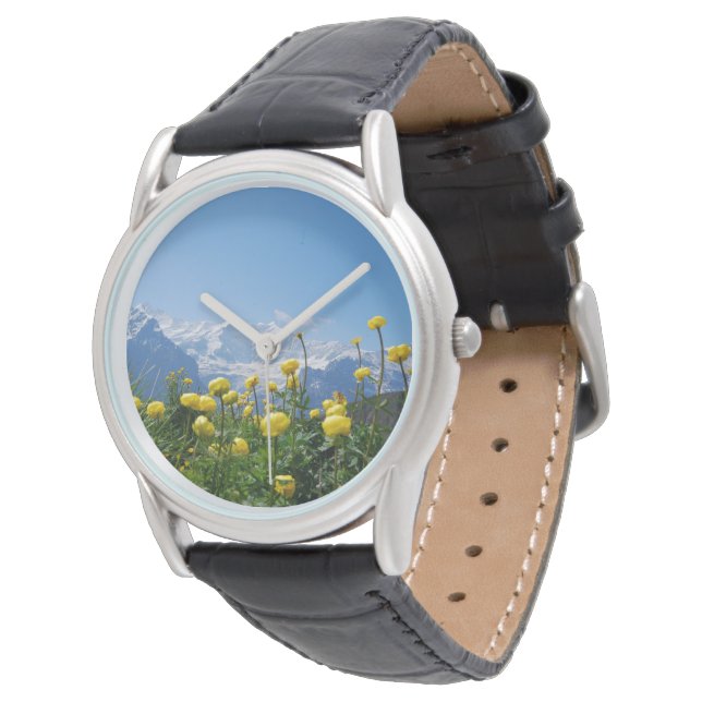 Blumen | Eiger Monch Schweizer Alpen Armbanduhr (Schrägansicht)