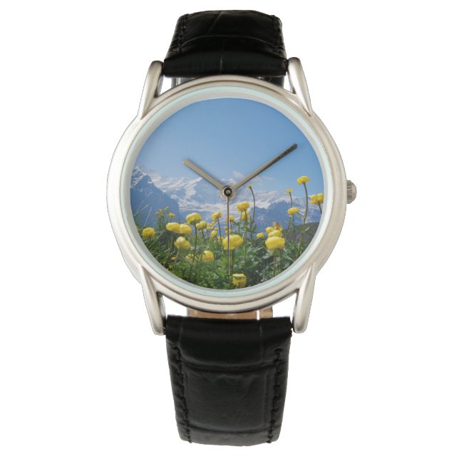 Blumen | Eiger Monch Schweizer Alpen Armbanduhr (Vorderseite)