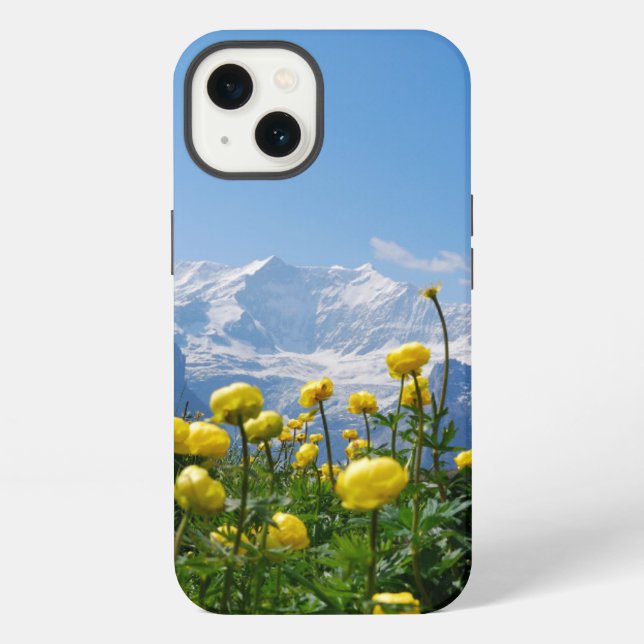Blumen | Eiger Mönch Schweizer Alpen iPhone Hülle (Rückseite)