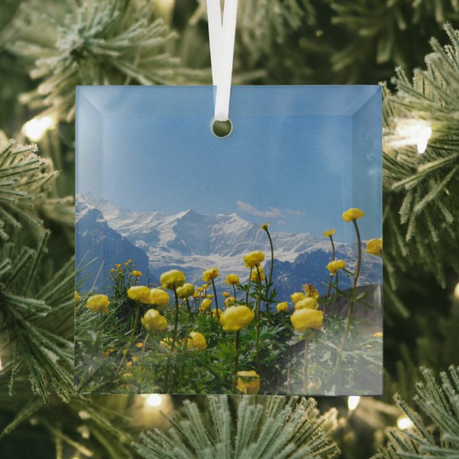 Blumen | Eiger Monch Schweizer Alpen Ornament Aus Glas (Insitu)
