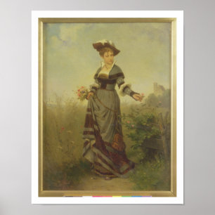 Blumen eines Damensammelns in einer Landschaft Poster