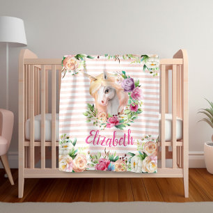 Blumen-Einhorn-Mädchen-Decke Fleecedecke