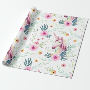 Blumen-Einhorn-Muster Geschenkpapier