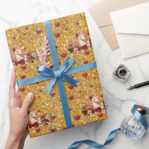 Blumen-Einhorn-Weihnachten Gold Mädchen-Geschenkpa Geschenkpapier