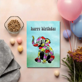 Blumen-Elefant — Illustrierte Geburtstagskarte Karte