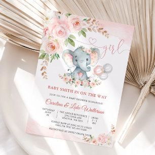 Blumen-Elefanten-Mädchen-Baby-Party-Einladung Einladung