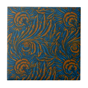 Blumen Elegance Blau & Gold, Kunst & Handwerk Desi Fliese