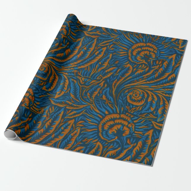 Blumen Elegance Blau & Gold, Kunst & Handwerk Desi Geschenkpapier (Ungerollt)