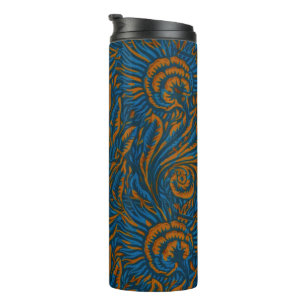 Blumen Elegance Blau & Gold, Kunst & Handwerk Desi Thermosbecher