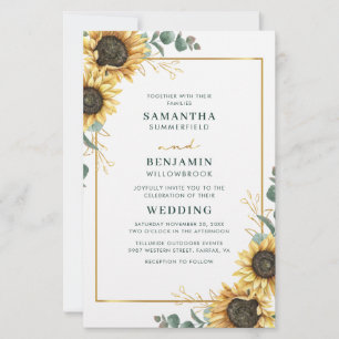 Blumen-Eukalyptus-Sonnenblumen-Hochzeitseinladung