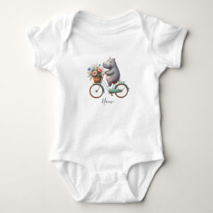 Blumen-Fahrrad-Flusspferd-Baby-Body Baby Strampler