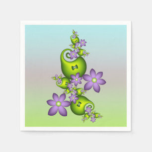 Blumen-Fantasie Flieder-Blumen Grüne Formen Frakta Serviette